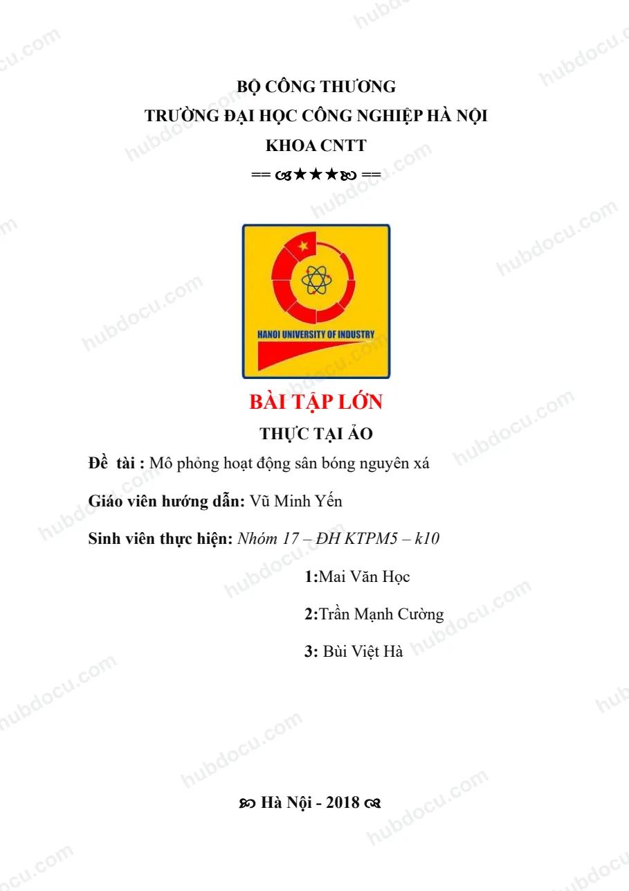 Bài tập lớn thực tại ảo - VRML - Đê tài Mô tả hoạt động sân bóng