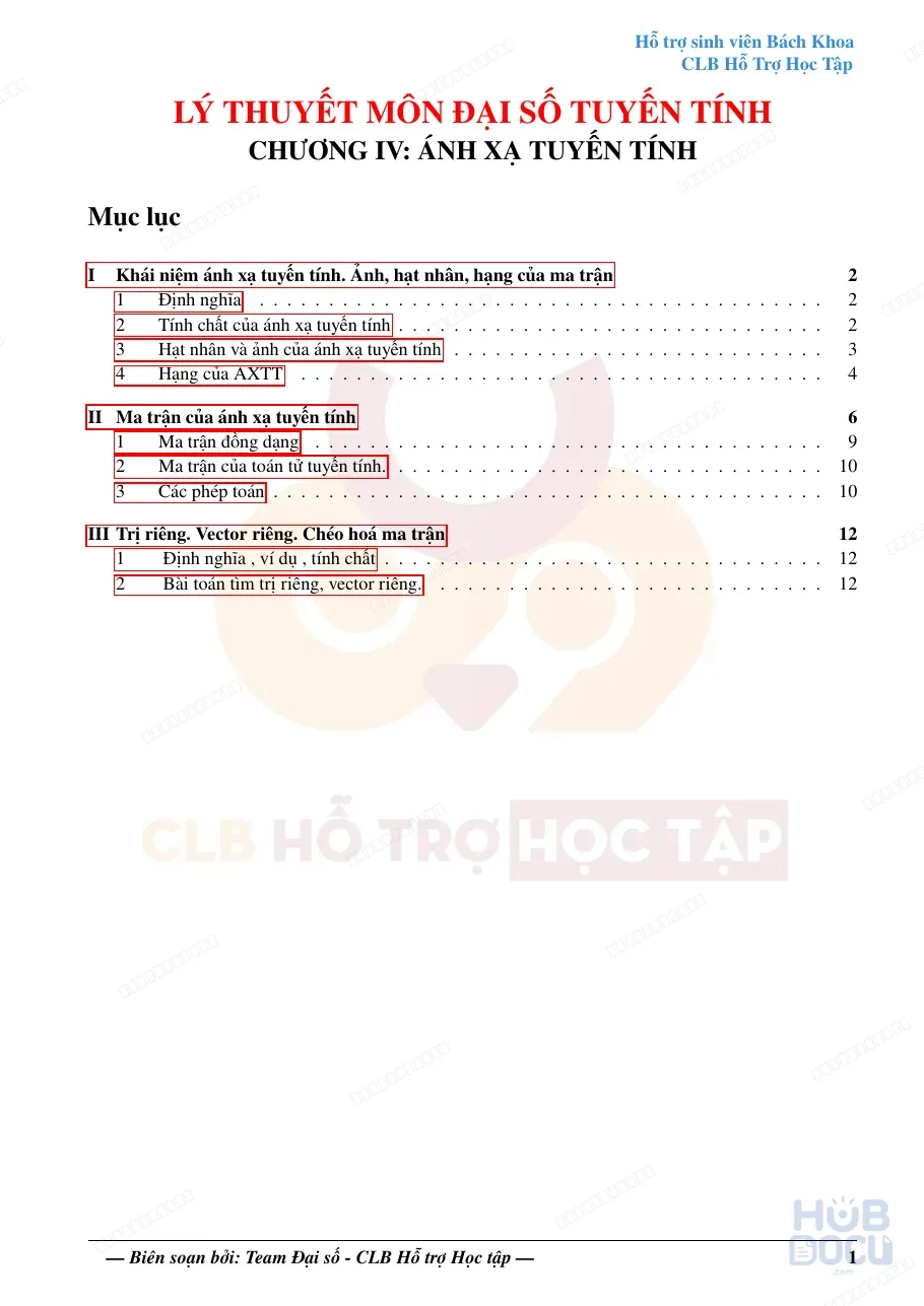 Lý thuyết Đại Số - Chương 4 (2024) (CLB HTHT HUST)