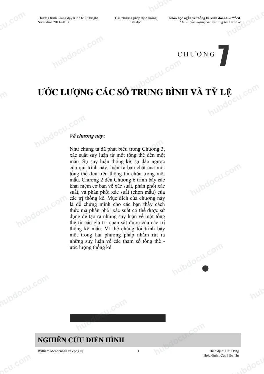 Chương 7. Ước lượng các số trung bình và tỷ lệ