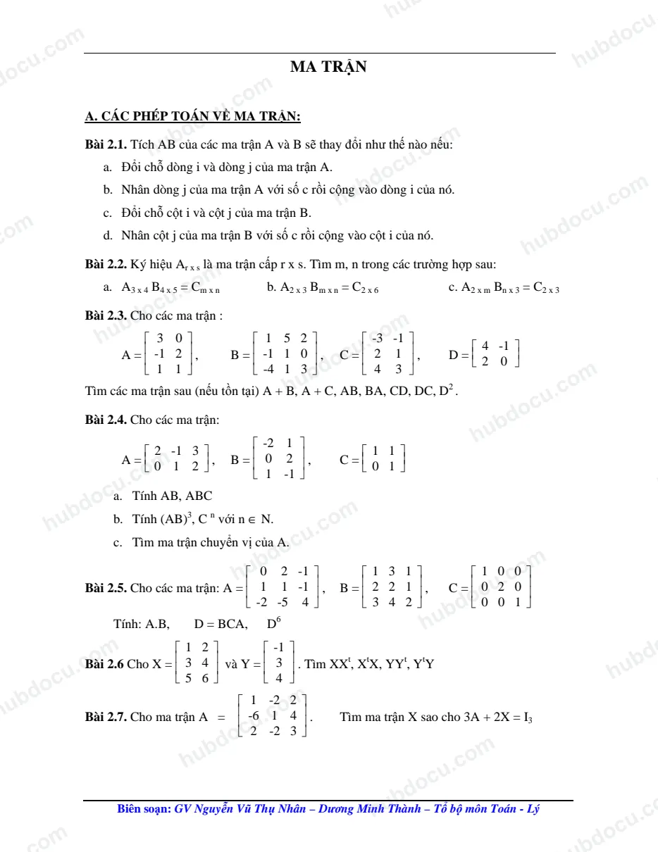 Giáo trình Ma Trận