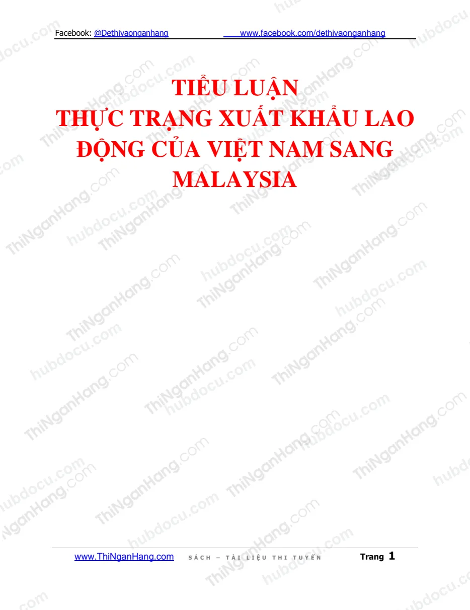 Tiểu luận - Thực trạng xuất khẩu lao động của Việt Nam sang Malaysia