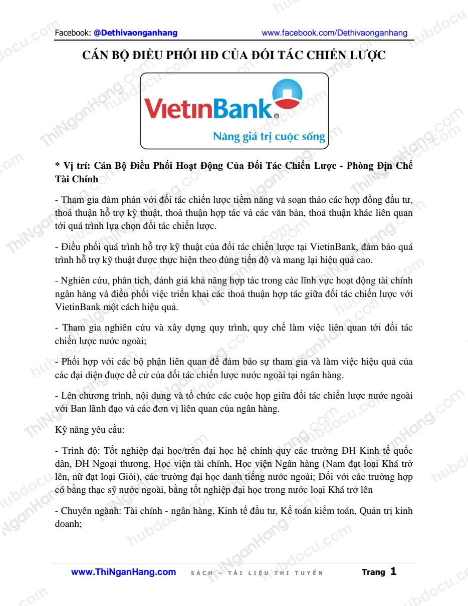 Mô tả công việc Cán bộ điều phối hoạt động Đối tác chiến lược