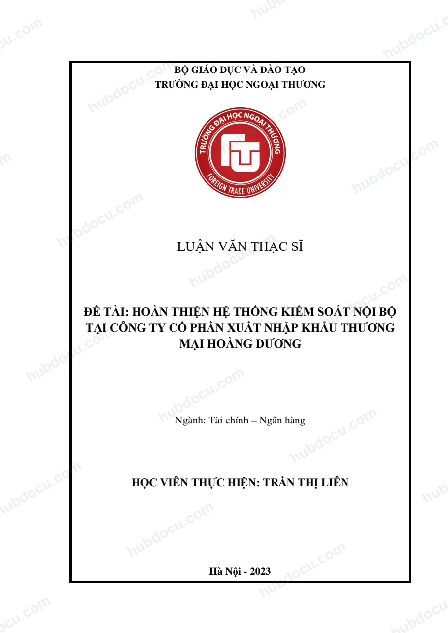 Luận văn thạc sĩ Hoàn thiện hệ thống kiểm soát nội bộ tại Công ty Cổ phần XNK thương mại Hoàng Dương