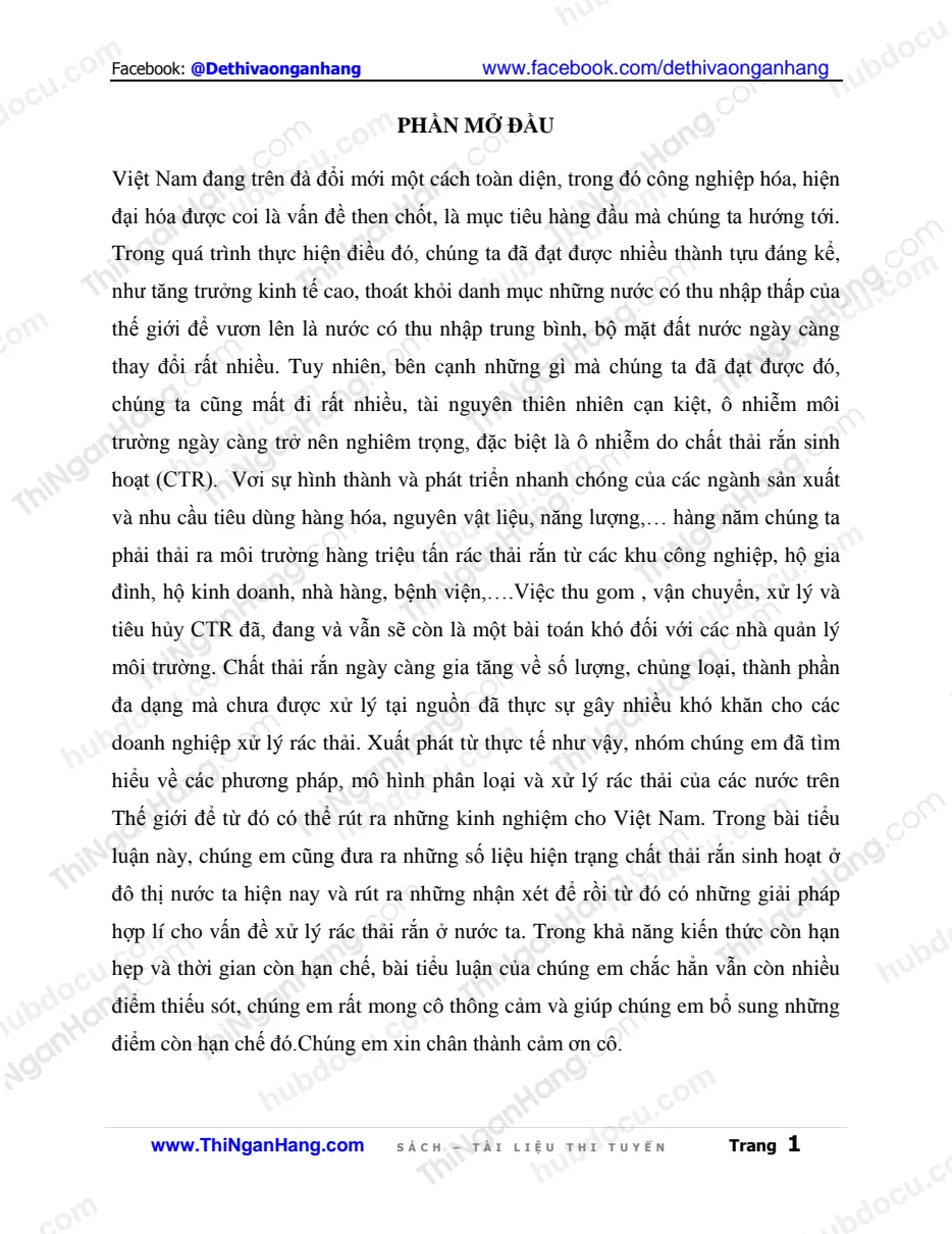 Tiểu luận - Mô hình tái chế chất thải rắn sinh hoạt của một số nước trên thế giới