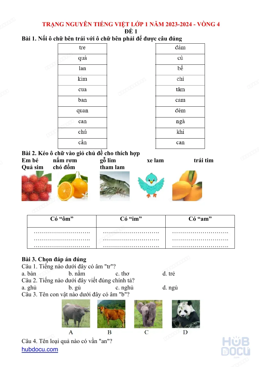 Trạng nguyên Tiếng Việt (Lớp 1) - Vòng 4.Thi điều kiện
