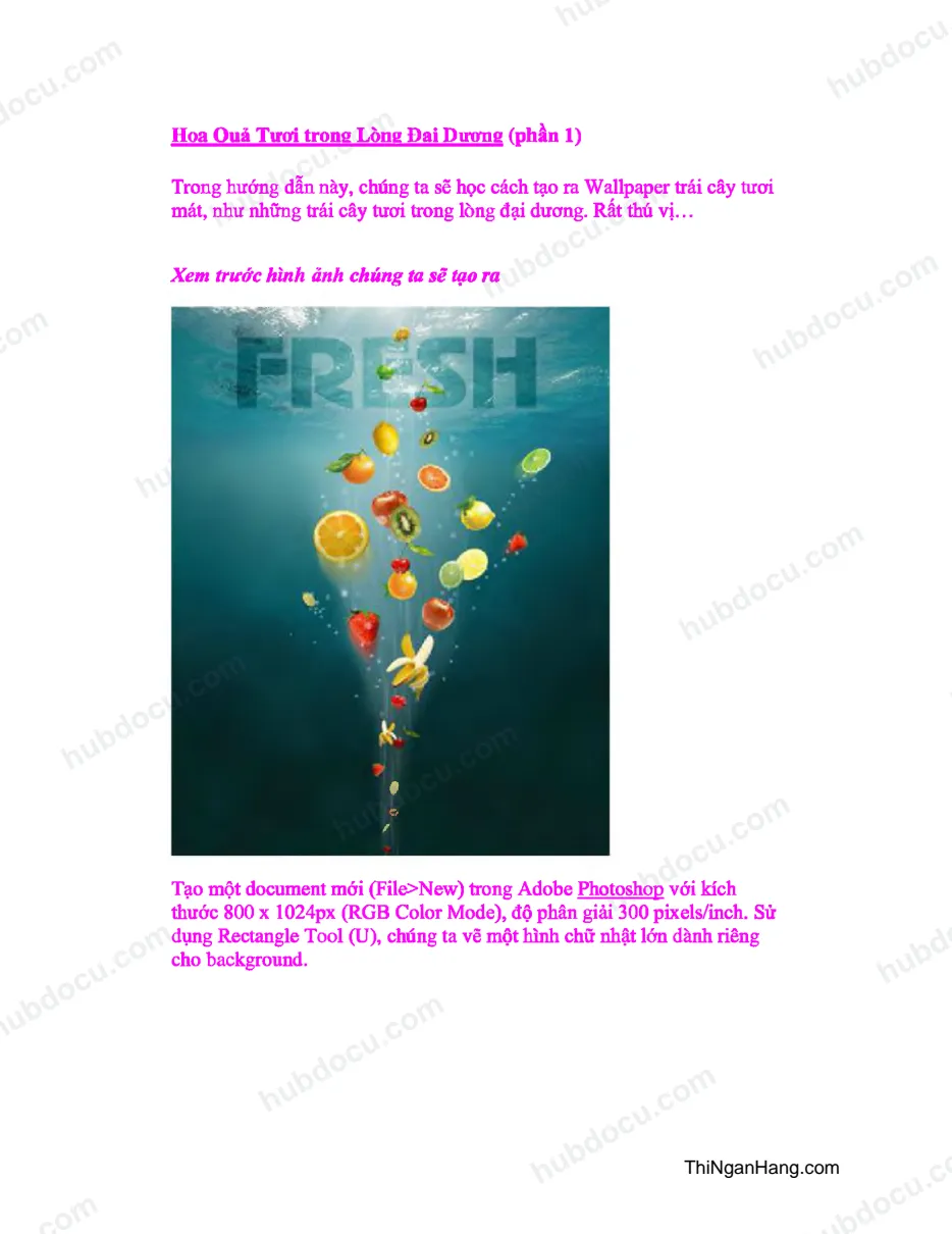 Photoshop: Hoa quả tươi trong lòng đại dương (phần 1)