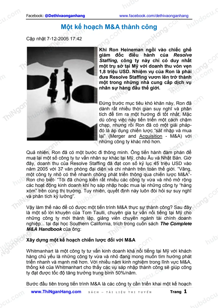 Một kế hoạch M&A thành công