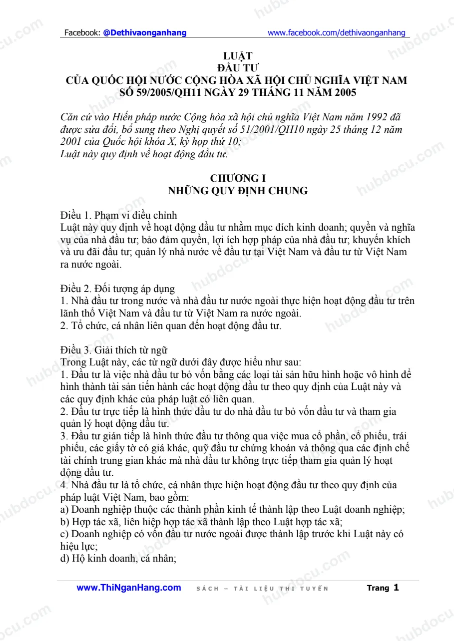 Luật đầu tư 2005 - Ngày 29-11-2005