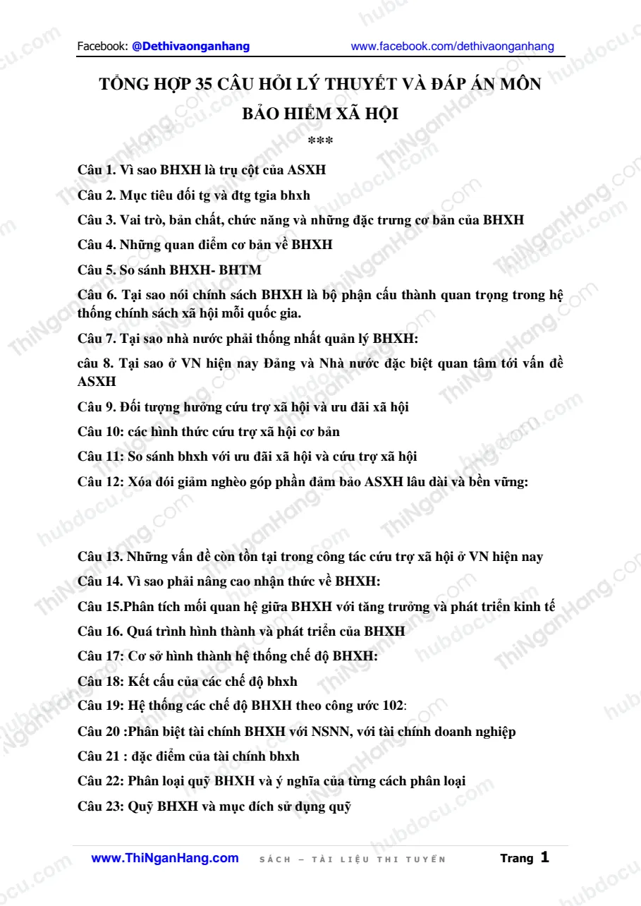 Tổng hợp 35 câu hỏi lý thuyết kèm đáp án môn Bảo hiểm xã hội