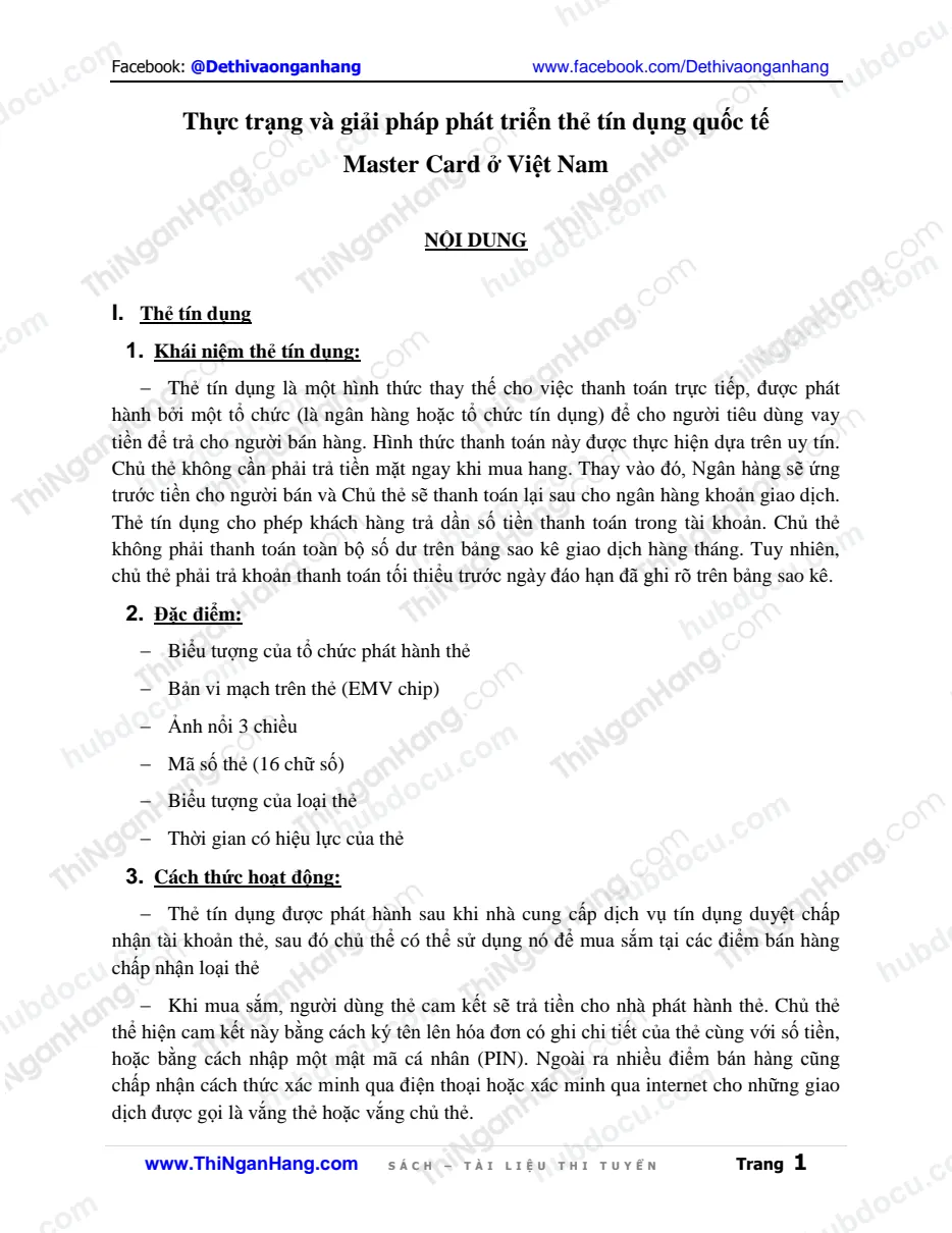 Thực trạng và giải pháp phát triển thẻ tín dụng quốc tế Master Card ở Việt Nam