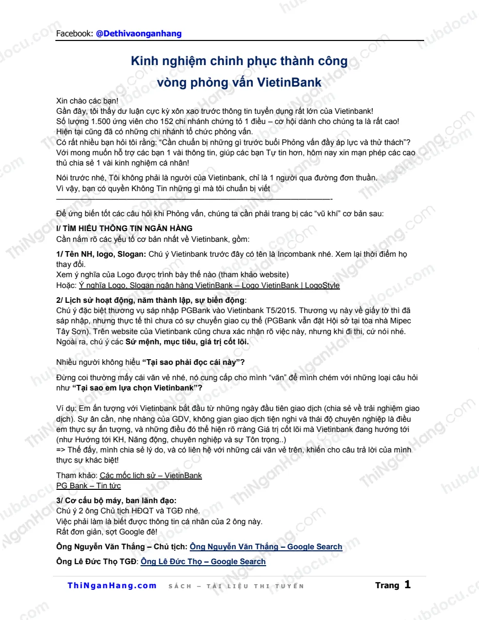 Kinh nghiệm chinh phục thành công vòng phỏng vấn VietinBank