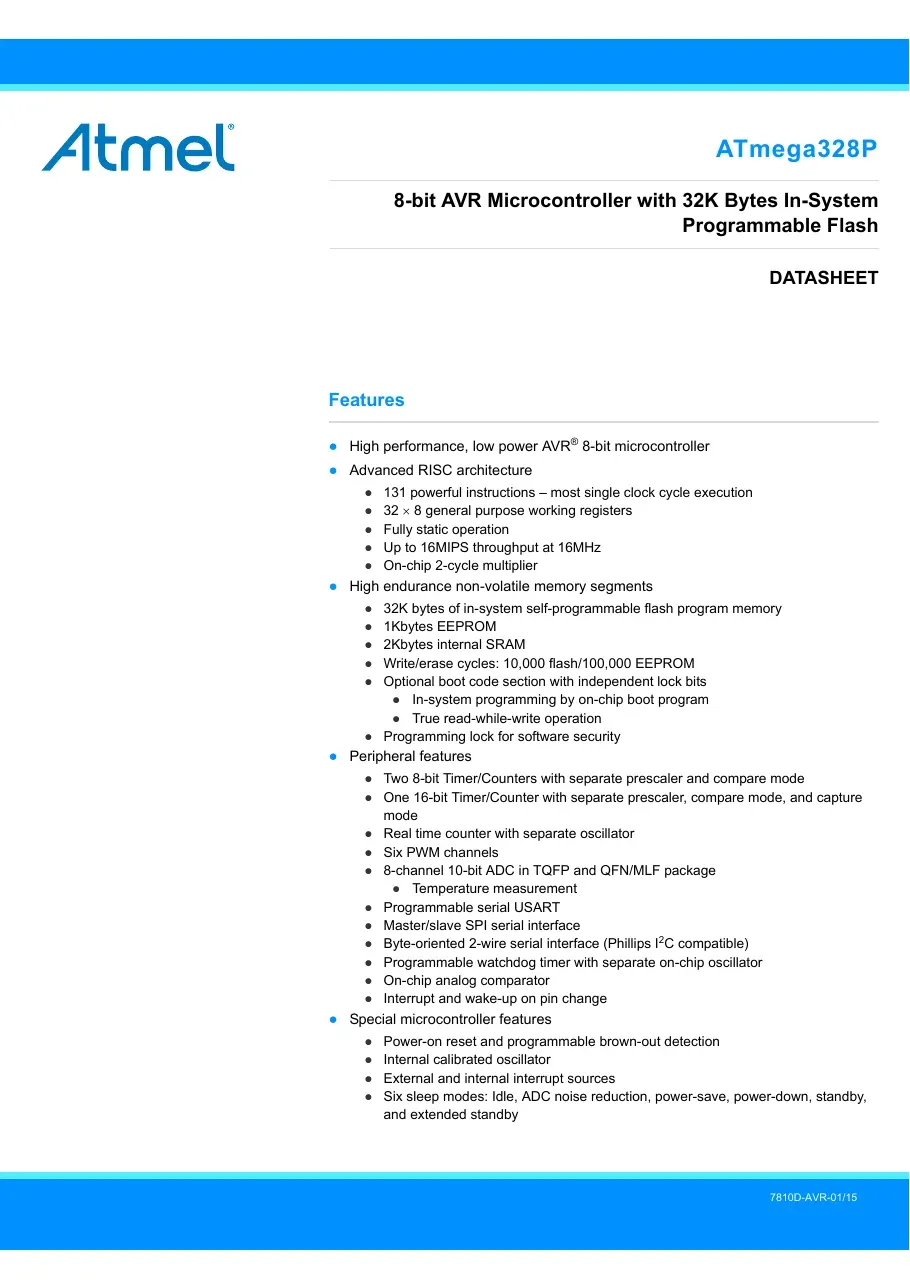 ATmega328P Datasheet (Tài liệu kỹ thuật của vi điều khiển ATmega328P)
