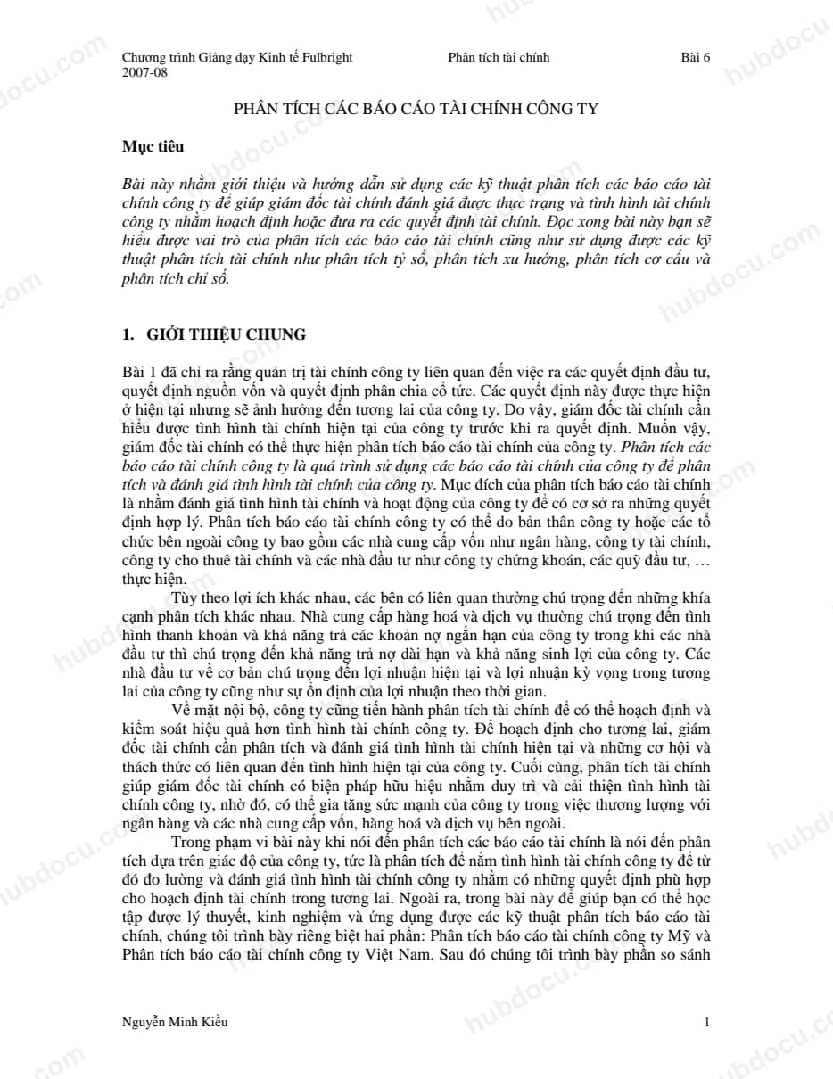 Phân tích Báo cáo tài chính công ty - Ths Nguyễn Minh Kiều (Fullbright)