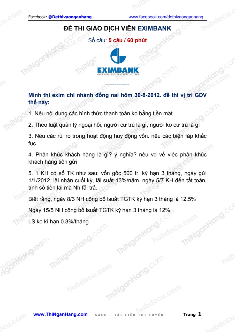 Đề thi GDV - Eximbank (30-8-2012)