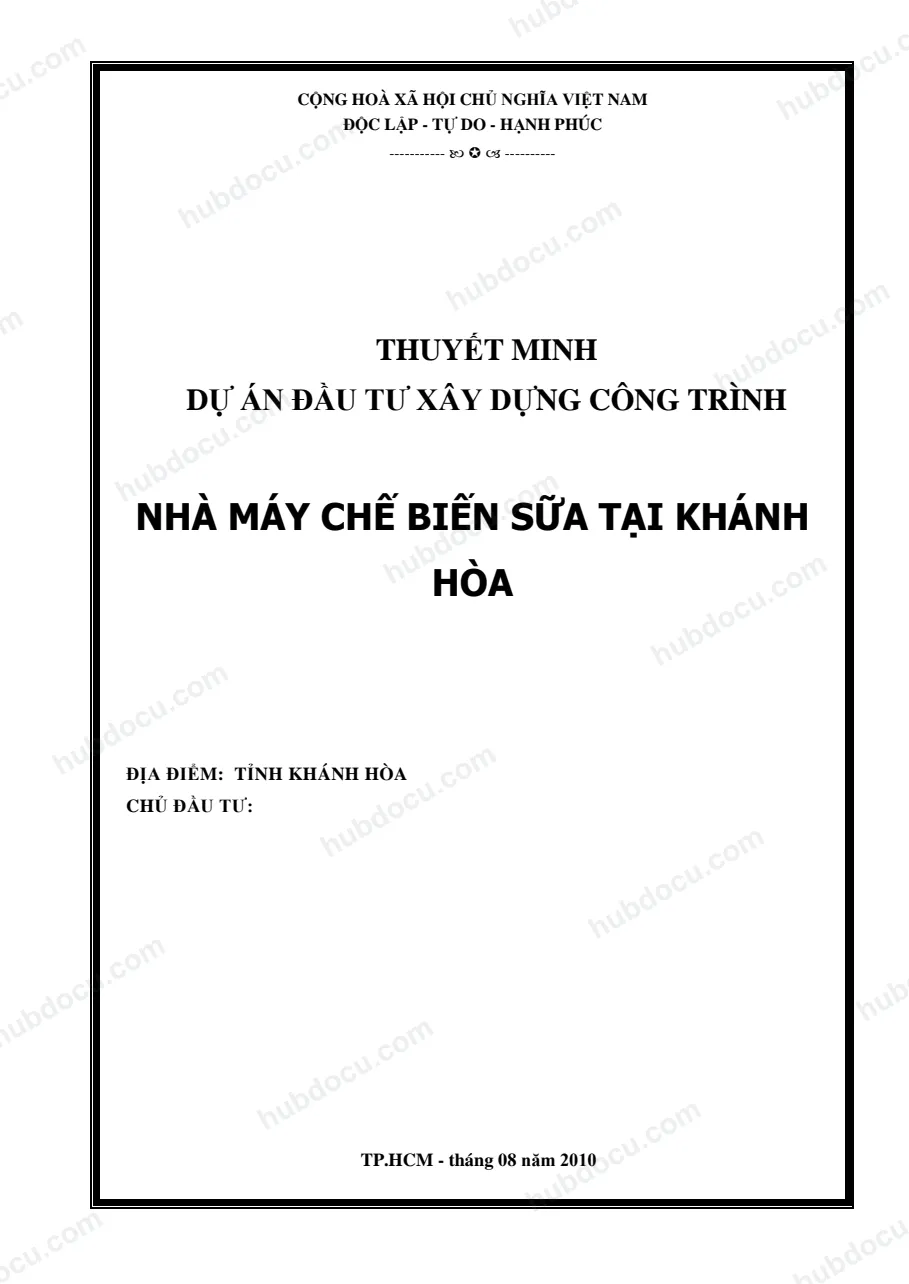Dự án đầu tư xây dựng công trình - Nhà máy chế biến sữa tại Khánh Hòa