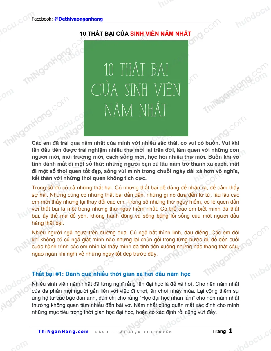 10 thất bại của Sinh viên năm nhất
