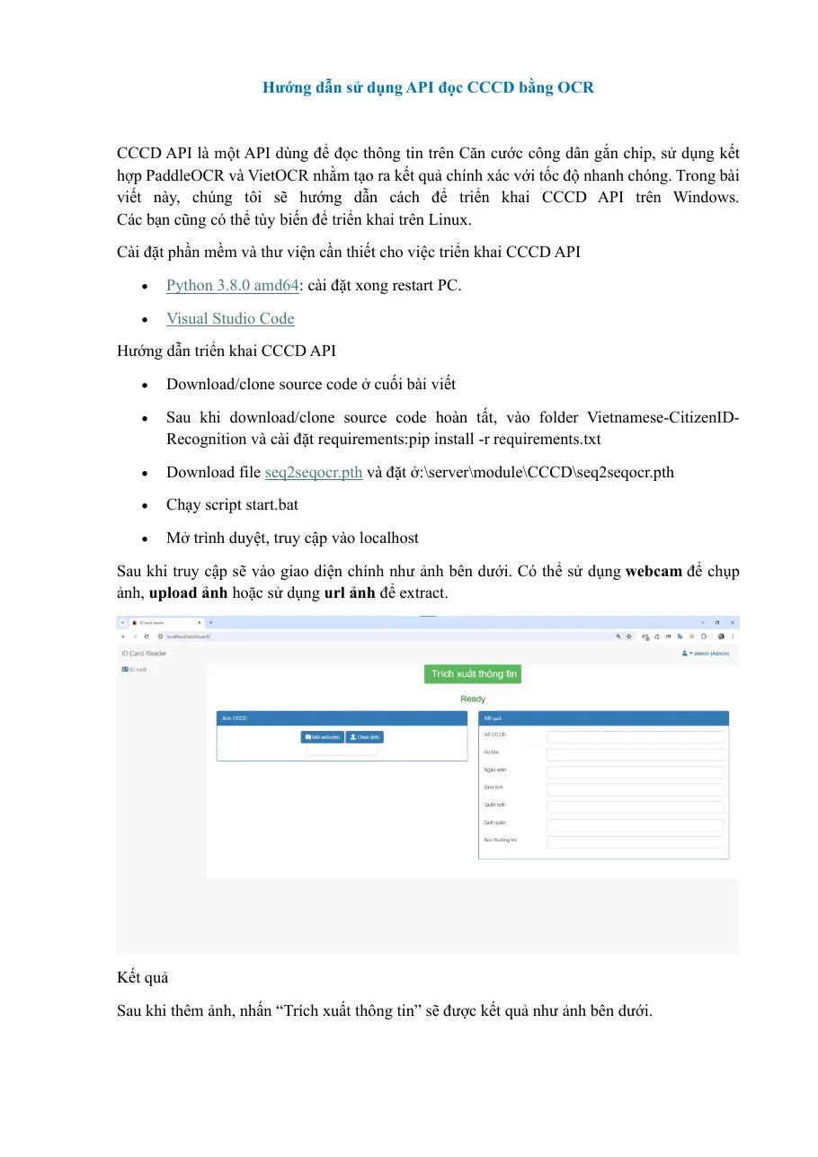 Hướng dẫn sử dụng API đọc CCCD bằng OCR