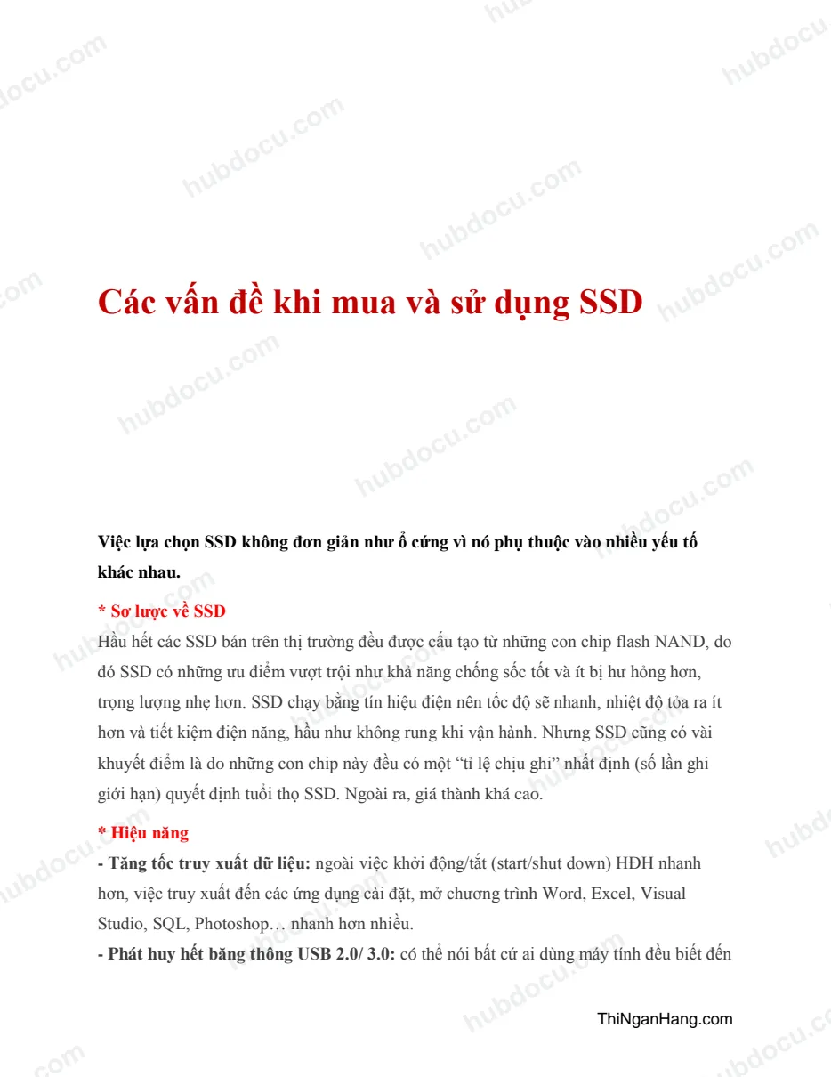 Các vấn đề khi sử dụng SSD