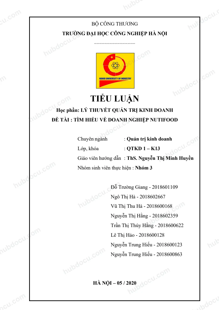 Bài tiểu luận 9 điểm môn Lý thuyết Quản Trị kinh doanh về doanh nghiệp Nutifood
