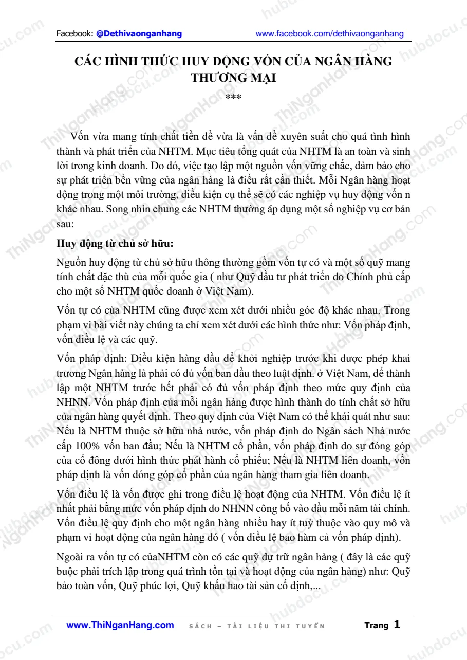Các hình thức huy động vốn của Ngân hàng Thương mại