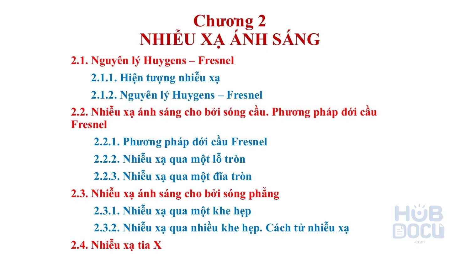 Chương 2. Nhiễu xạ ánh sáng - Vật lý đại cương 3 - TS.Nguyễn Thị Trang