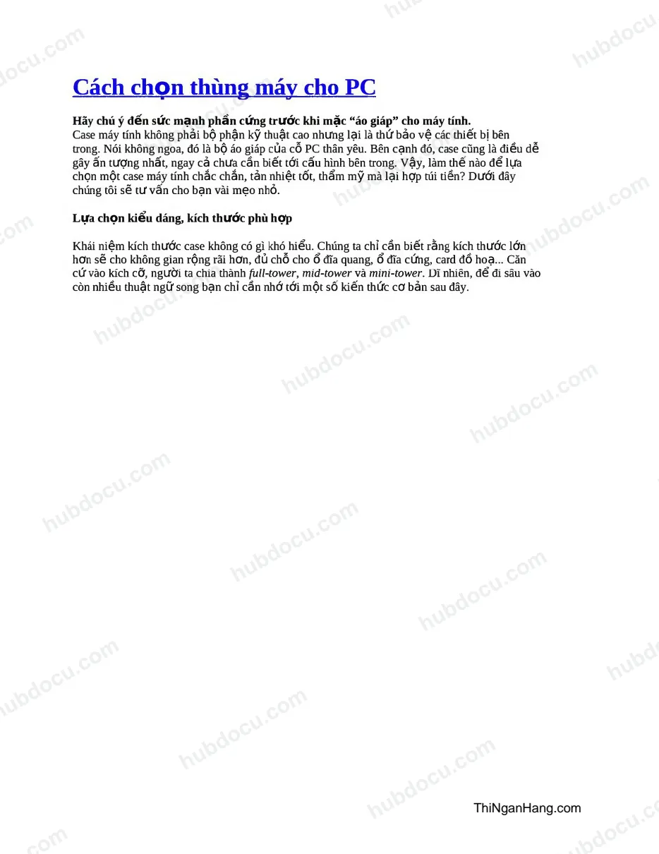 Cách chọn thùng máy cho PC