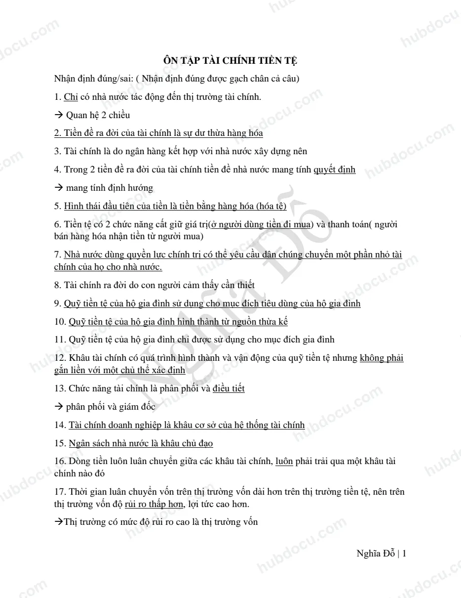 ĐỀ CƯƠNG TÀI CHÍNH TIỀN TỆ