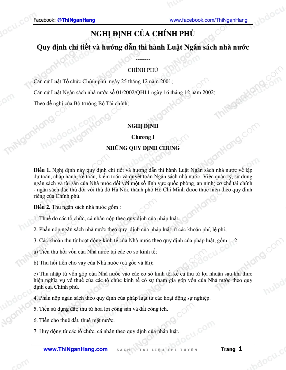 Ôn thi Kho bạc Nhà nước - (2a) Hướng dẫn thi hành Luật Ngân sách Nhà nước