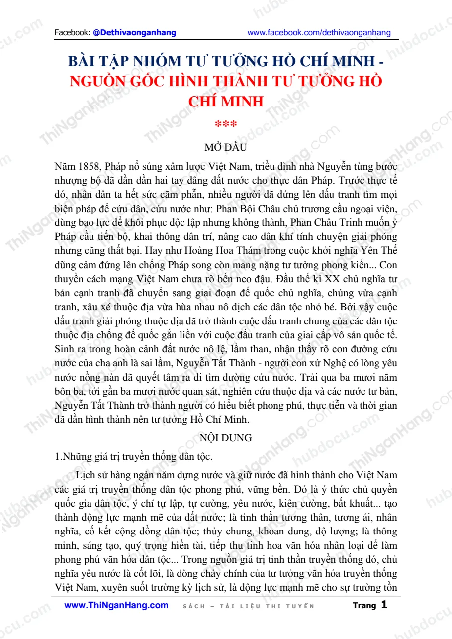 Bài tập nhóm Tư tưởng Hồ Chí Minh - Nguồn gốc hình thành tư tưởng HCM