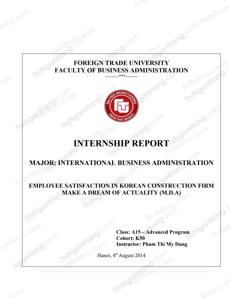 Internship report - Employee satisfaction in Korean construction firm "Make a dream of actuality" (M.D.A)