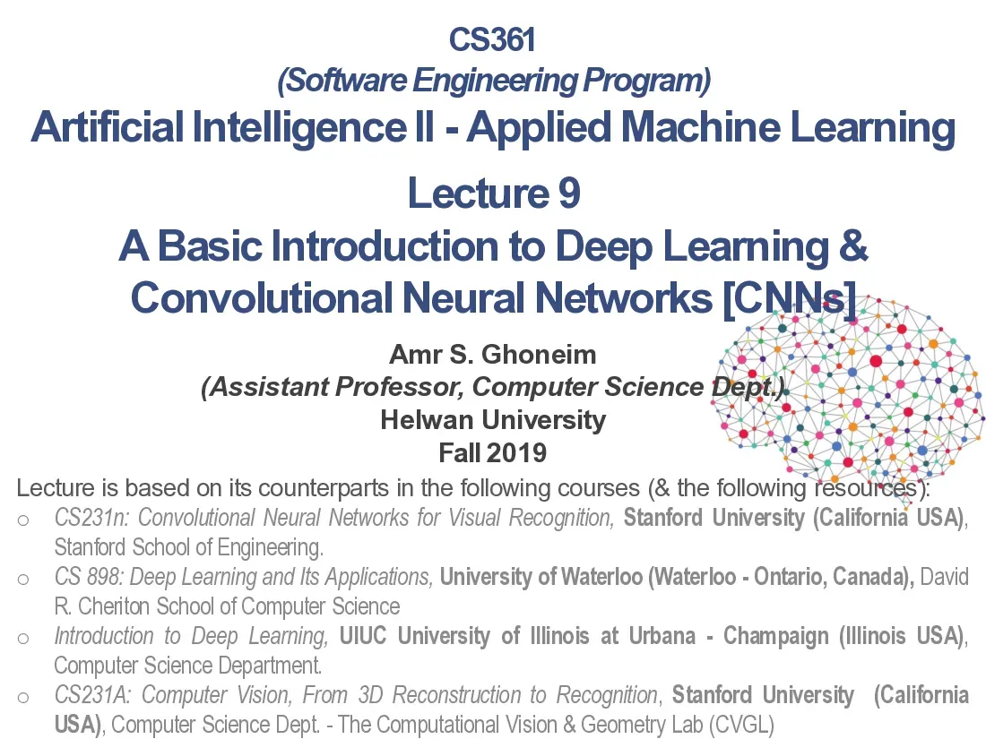 Applied Machine Learning (Lecture 9) (Giới thiệu về deep learning và mạng nơ-ron tích chập)