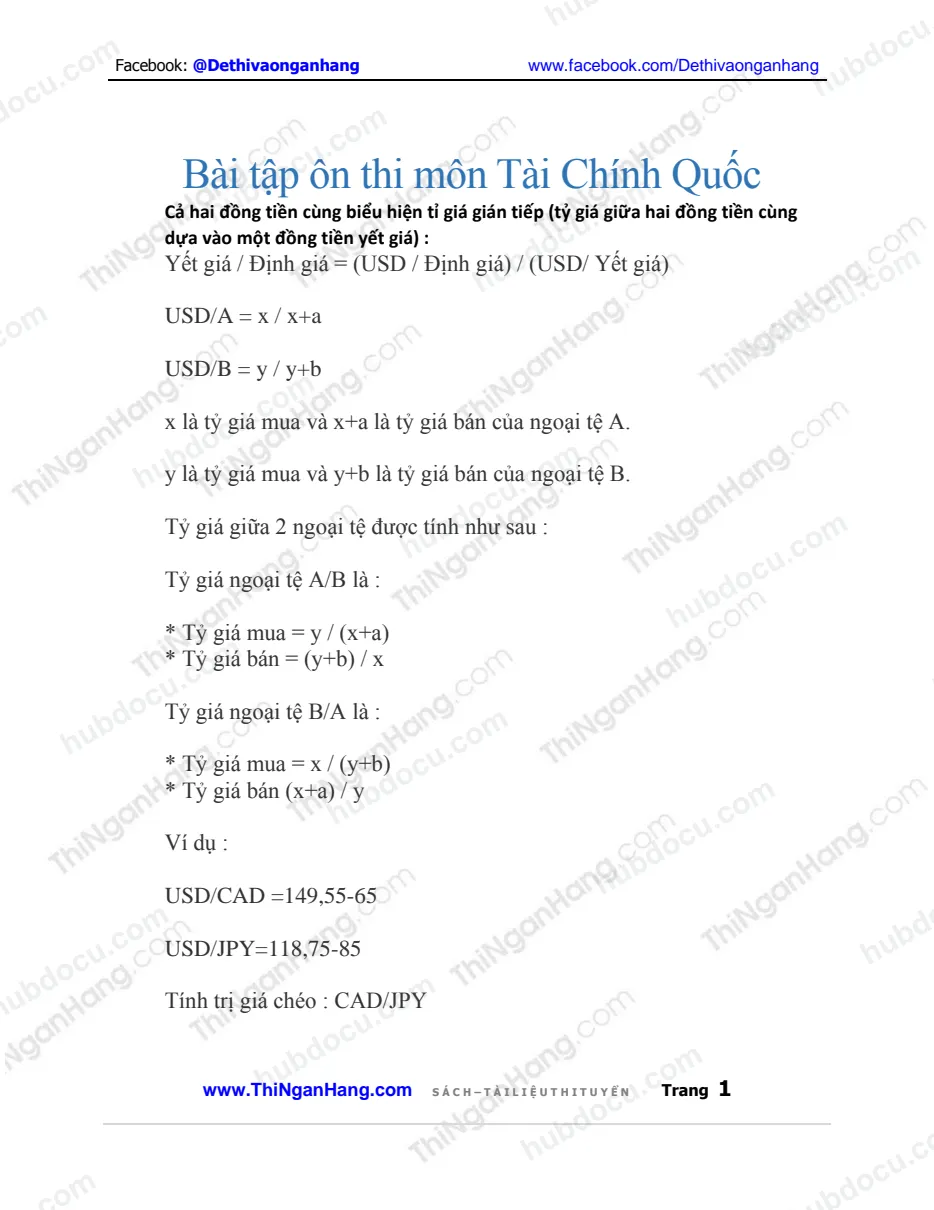 Bài tập ôn thi môn Tài chính Quốc tế