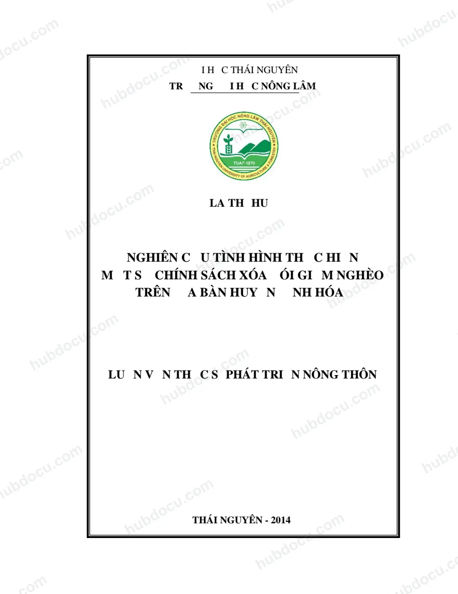 LVTS_ Nghiên Cứu Tình Hình Thực Hiện Một Số Chính Sách Xóa Đói Giảm Nghèo Trên Địa Bàn Huyện Định Hóa