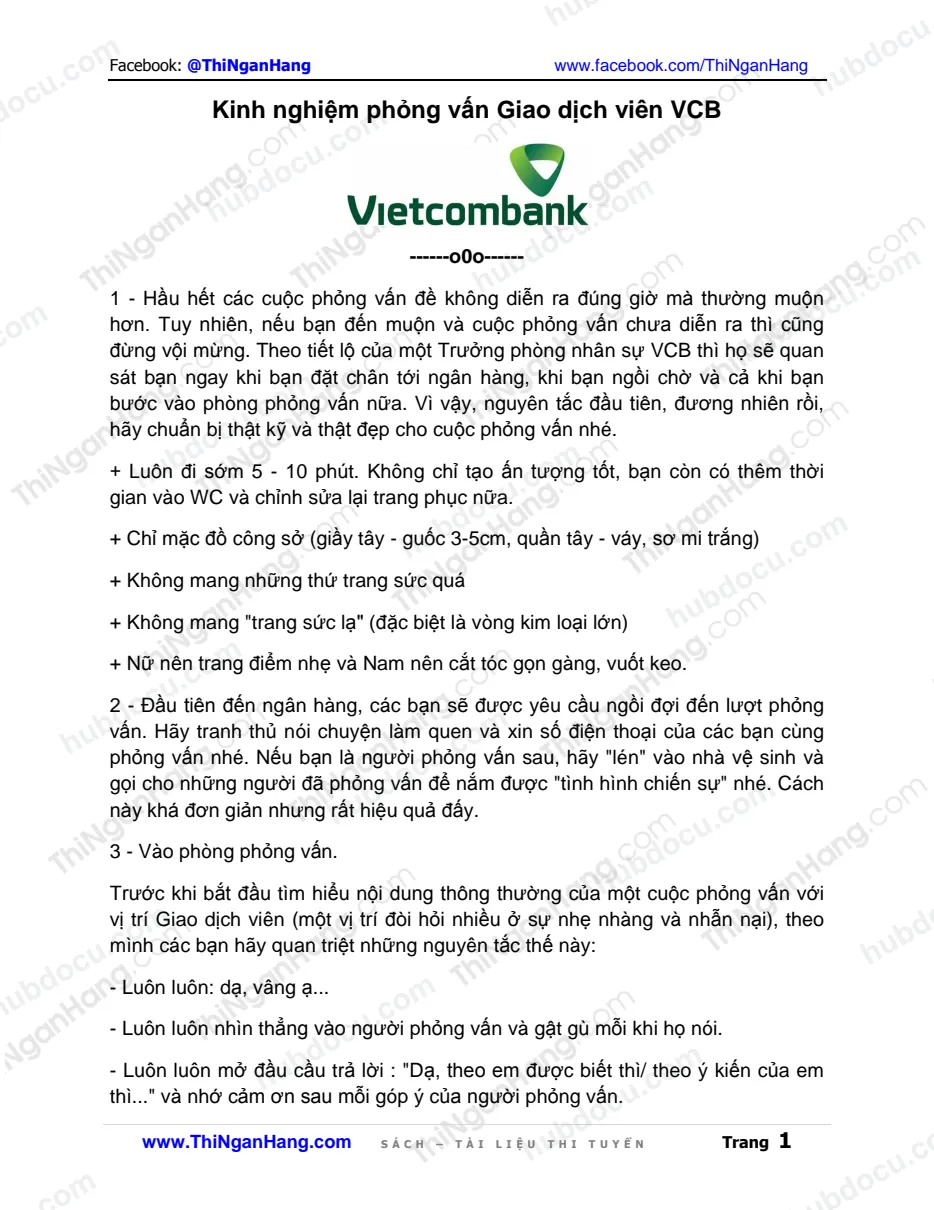 Kinh nghiệm phỏng vấn Giao dịch viên Vietcombank
