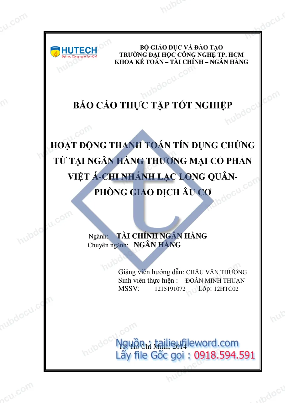 Hoạt động thanh toán tín dụng chứng từ tại ngân hàng TMCP Việt Á