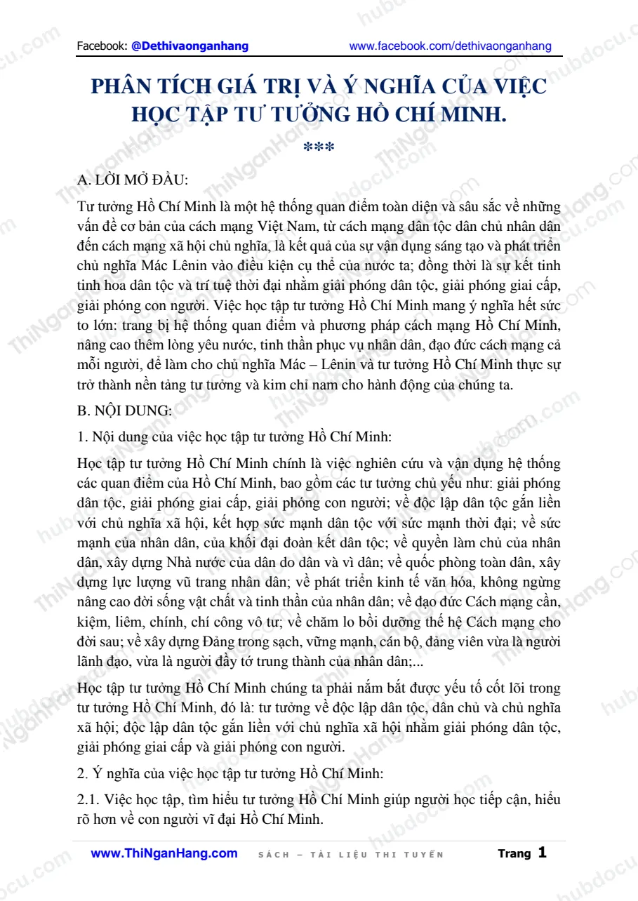 Phân tích giá trị và ý nghĩa của việc học tập tư tưởng Hồ Chí Minh