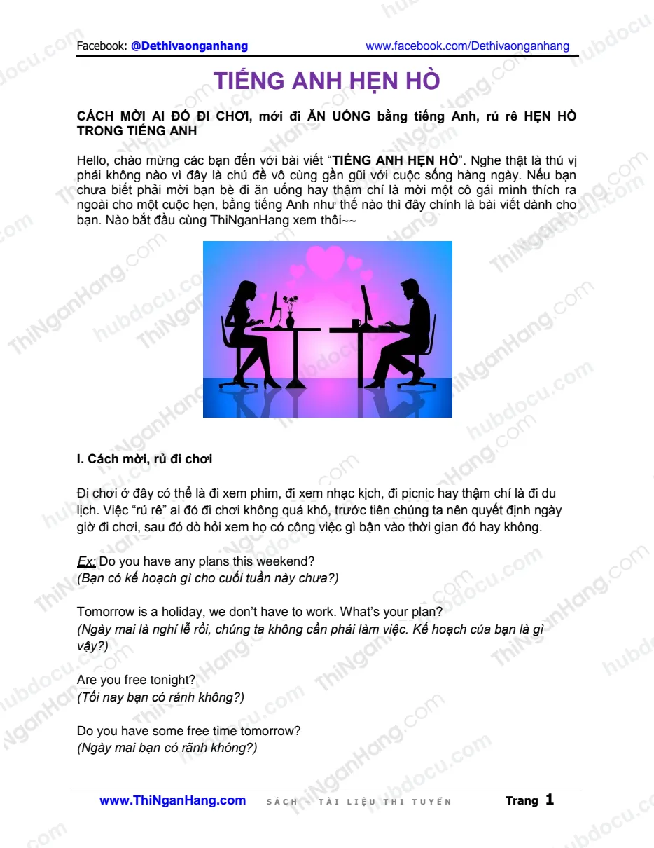 Tiếng Anh hẹn hò - Những mẫu câu gây ấn tượng