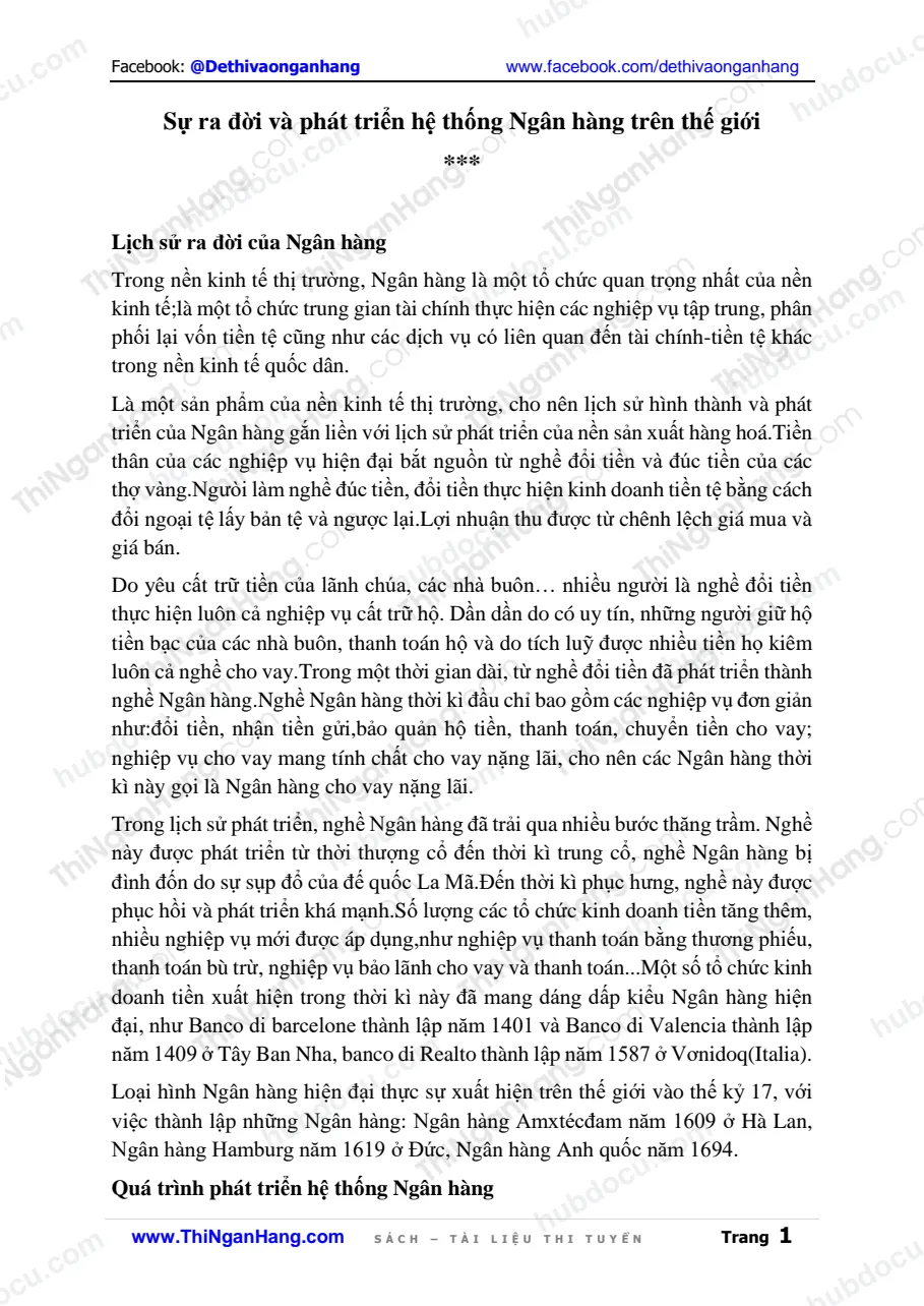 Sự ra đời và Phát triển hệ thống Ngân hàng trên Thế giới