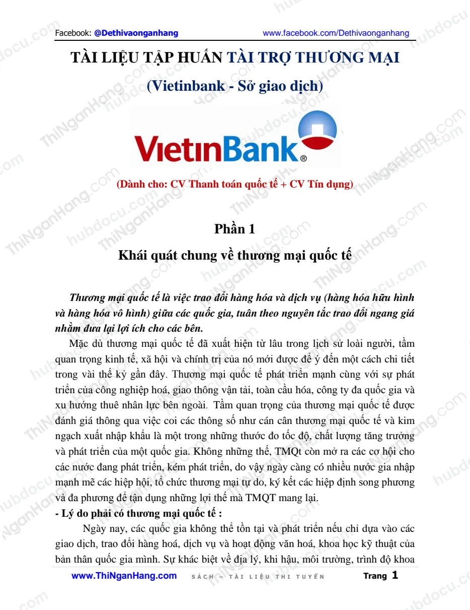 Tài liệu tập huấn Tài trợ thương mại - Vietinbank Sở giao dịch