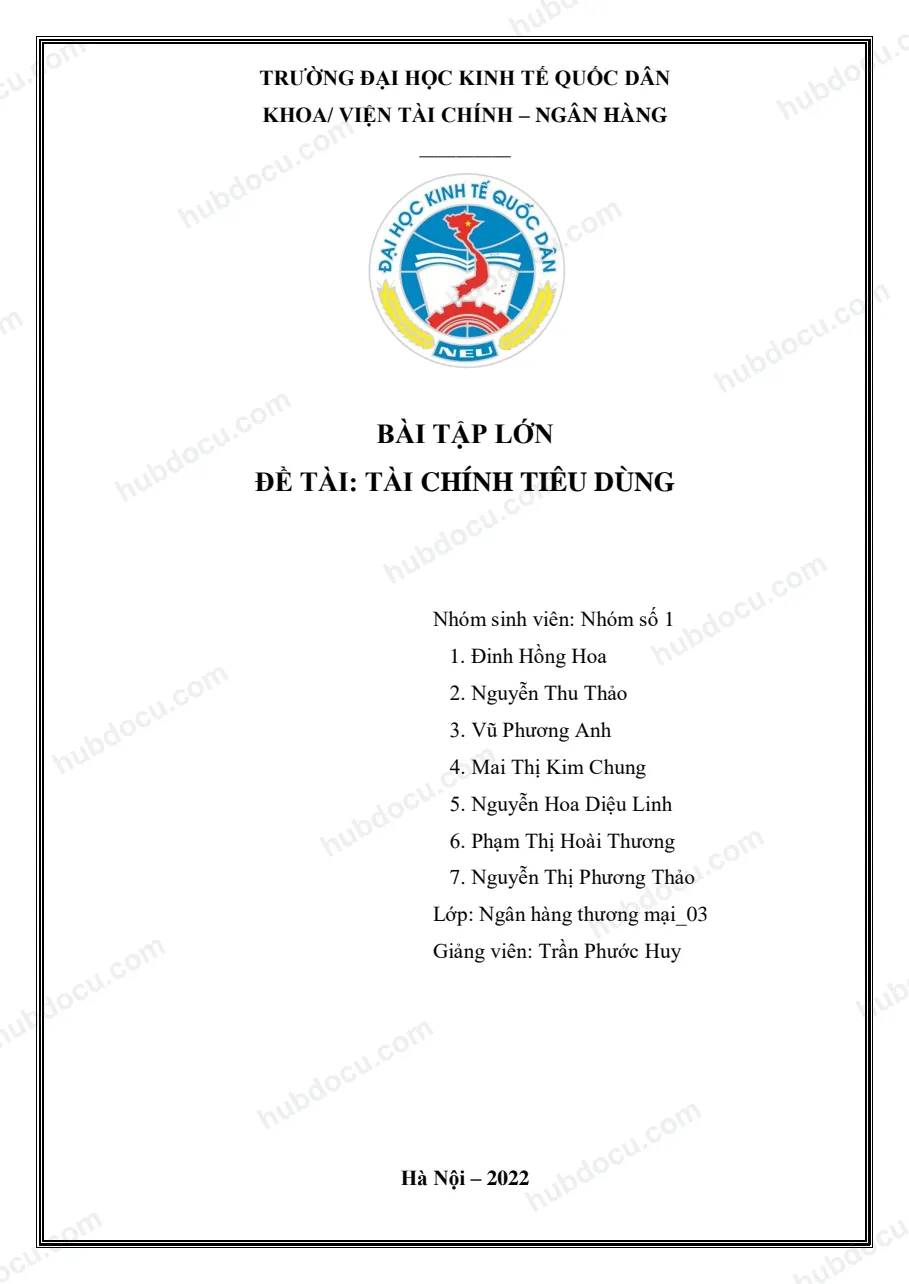 Bài tập lớn - đề tài Tài chính tiêu dùng