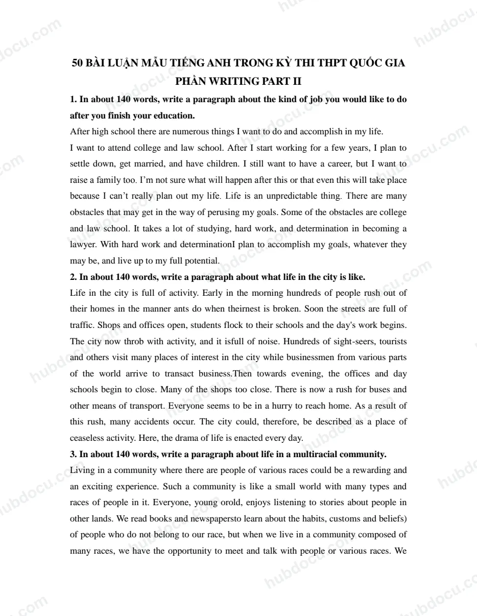50 bài luận mẫu tiếng anh trong kỳ thi THPT quốc gia (Writing part 2)
