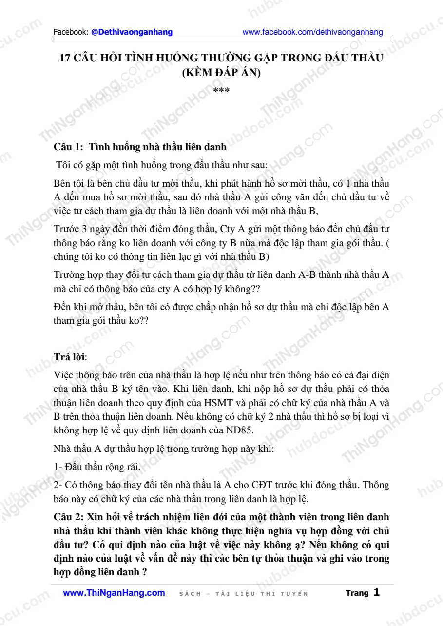 17 Câu hỏi tình huống thường gặp trong Đấu thầu (kèm đáp án)