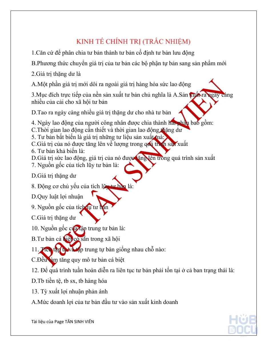 Câu hỏi trăc nghiệm ktct