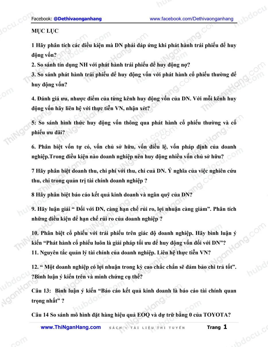 21 câu tự luận môn Tài chính doanh nghiệp (kèm Đáp án)