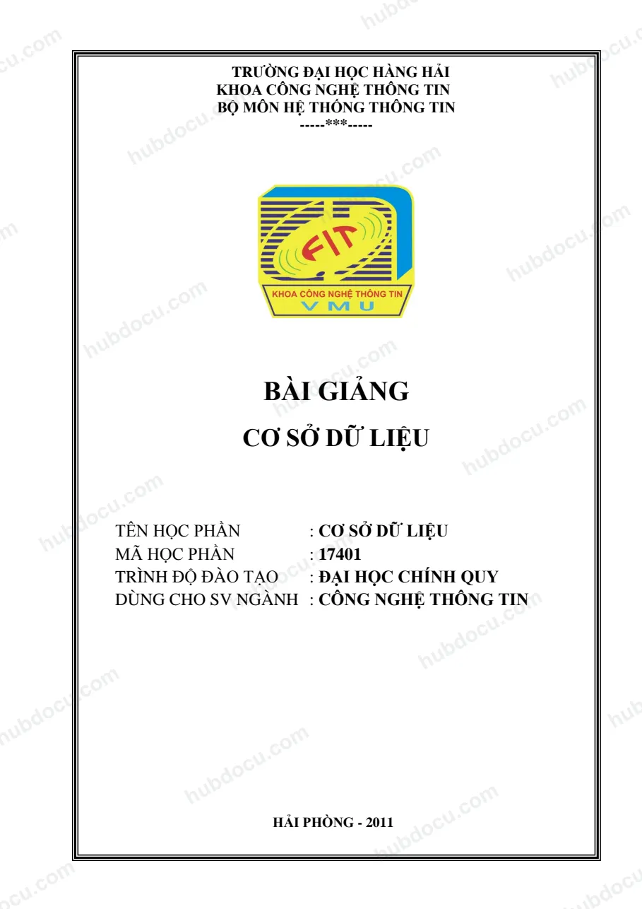 Bài giảng Hệ quản trị Cơ sở dữ liệu - ĐH Hàng Hải