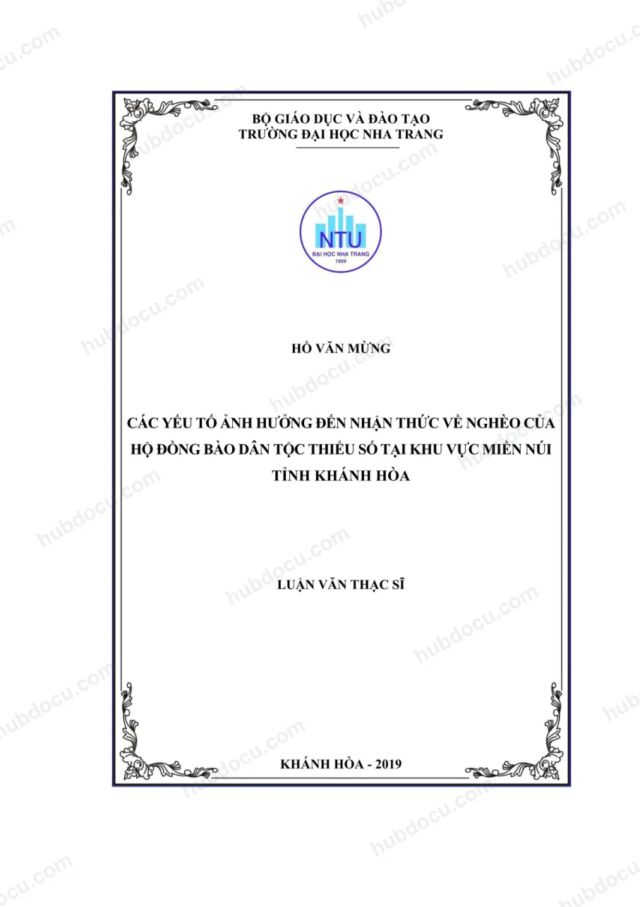 Các yếu tố ảnh hưởng đến nhận thức về nghèo của hộ đồng bào dân tộc thiểu số tại khu vực miền núi tỉnh Khánh Hòa
