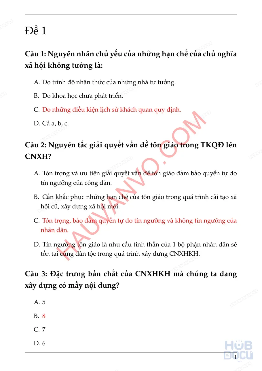 Mẫu Đề thi thử CNXHKH (HUST)