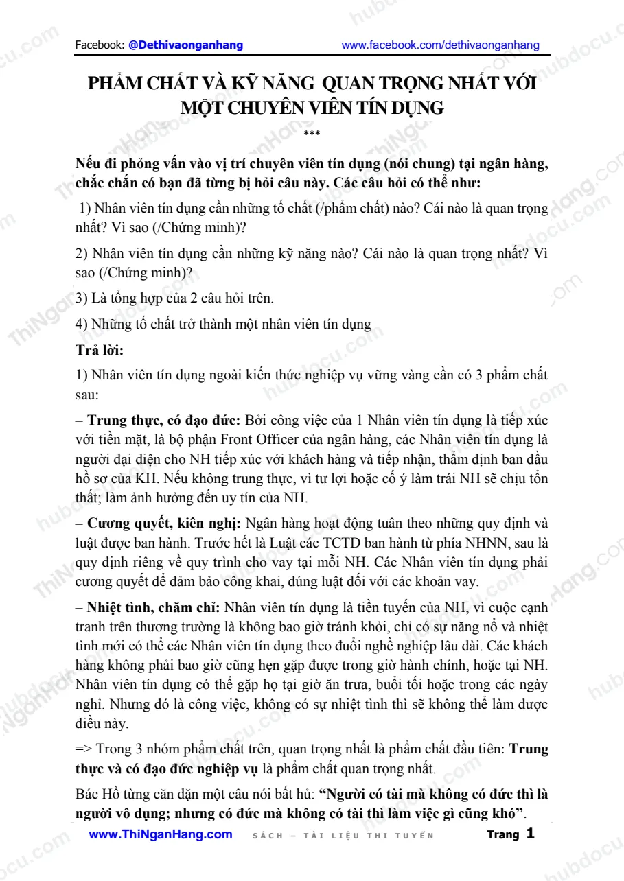 Phẩm chất và kỹ năng quan trọng nhất với một Chuyên viên Tín dụng