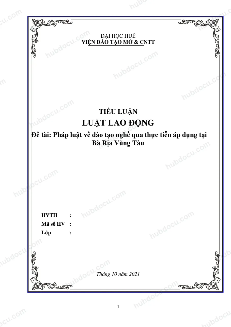 Tiểu luận - Luật Lao Động - Pháp Luật về đào tạo nghề qua thực tiễn