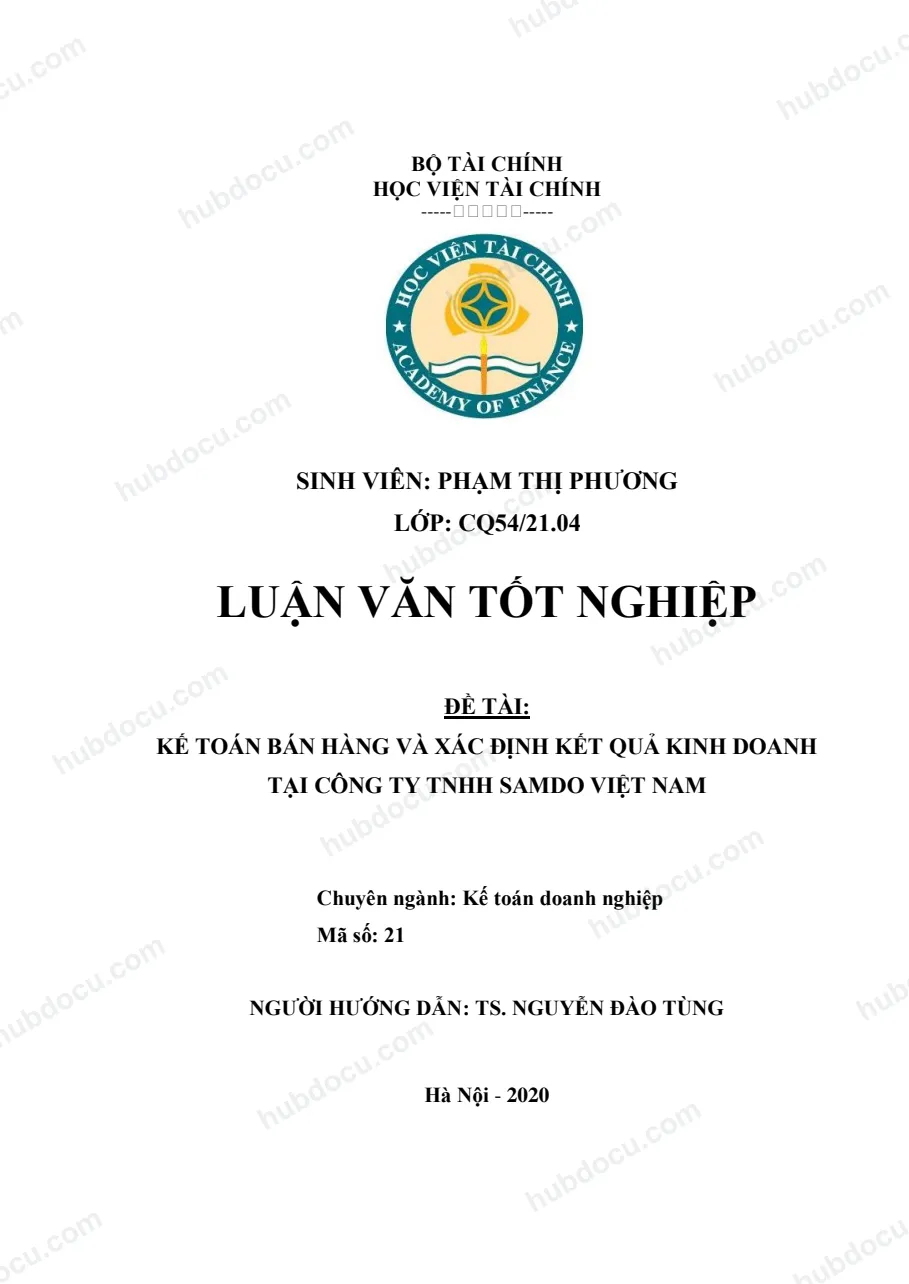 Luận văn tốt nghiệp - Kế toán bán hàng và xác định kết quả kinh doanh tại công ty TNHH Samdo Việt Nam